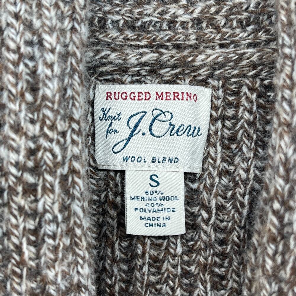 J.CREW Sweater Men S Rugged Merino Wool Blend Cardigan Ribbed Shawl Marled Brown - Picture 5 of 15
